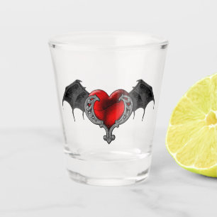 Goth Red Heart with Bat Wings Shot glass