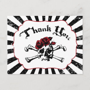 Goth Red Rose Skull Grunge Pirate Thank You Card