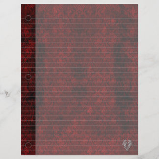 Goth Red Silver Heart Damask Notebook Paper