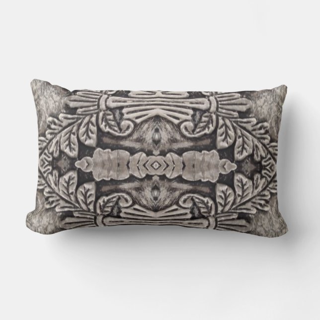 goth renaissance ornate silver grey tribal pattern lumbar cushion (Front)