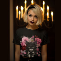 Goth Rock Cat Roses Dark Moody but Cute