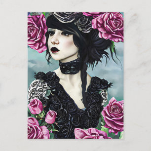 Goth Rose Girl Original art Digital painting Postcard