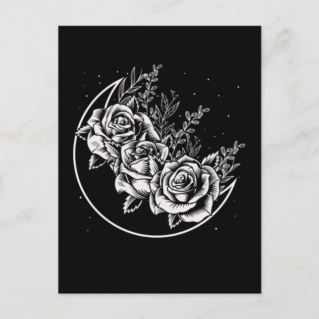 Goth Roses Moon Gothic Wicca Crescent Flowers Postcard (Front)