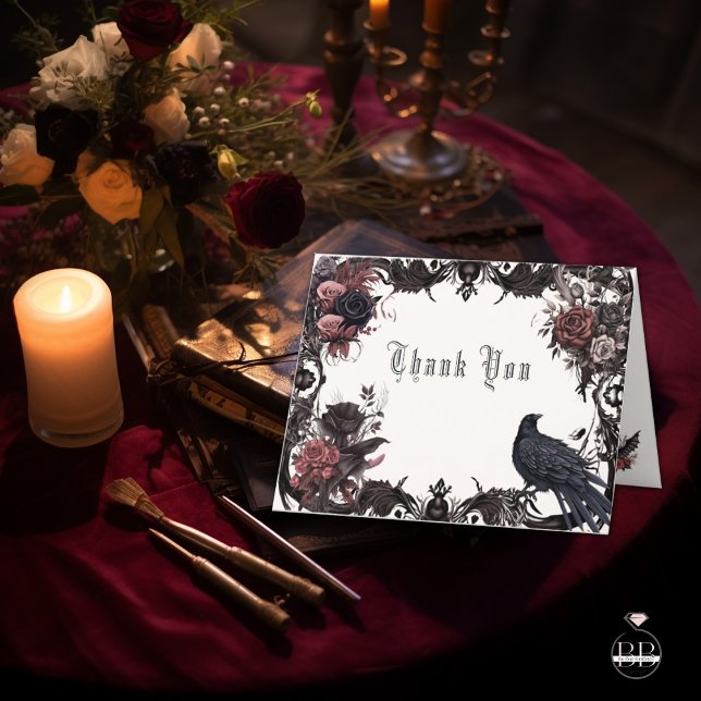 Goth Rosewood Black Raven Floral Thank You Card (Creator Uploaded)
