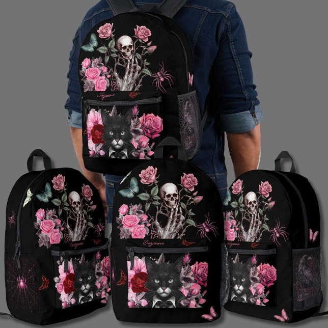 Goth rucksack spiders cats roses dark emo printed backpack (Creator Uploaded)