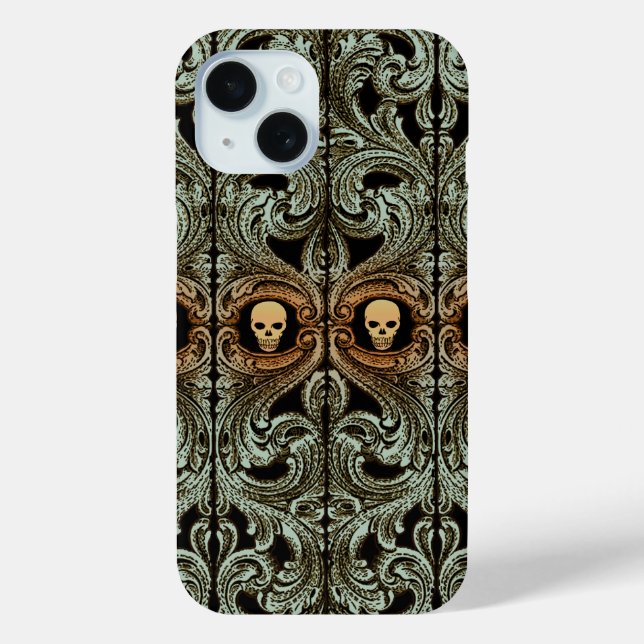 Goth Sage Green Ornament With Skull Case-Mate iPhone Case (Back)