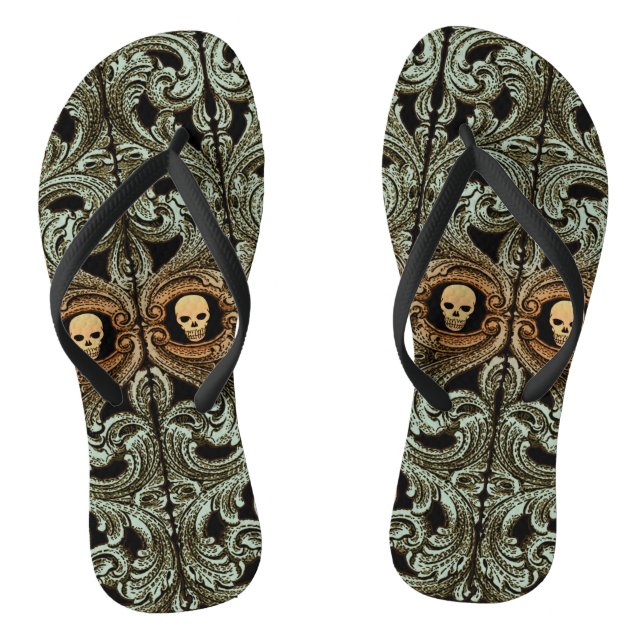 Goth Sage Green Ornament With Skull Jandals (Footbed)