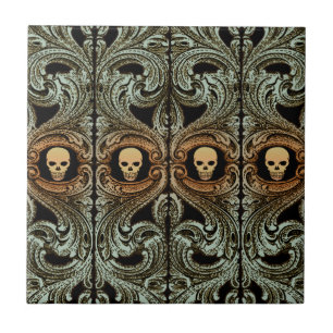 Goth Sage Green Ornament With Skull Tile