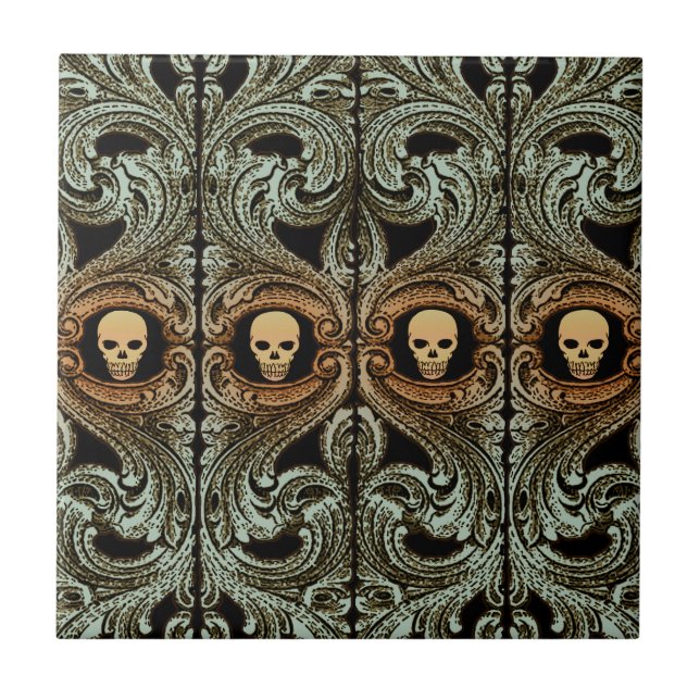 Goth Sage Green Ornament With Skull Tile (Front)