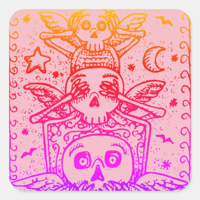 GOTH SEE NO EVIL, CEMETERY SKELETON STICKERS Fun (Front)