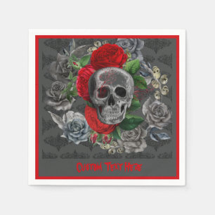 Goth Skeleton Red Roses Gothic Skull Personalized Napkin