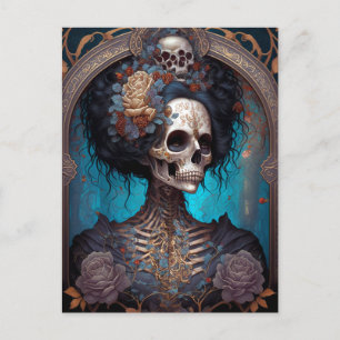 Goth Skeleton Skull Woman Gothic Postcard