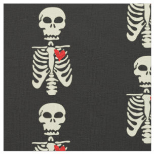 goth skeleton valentines day heart fabric