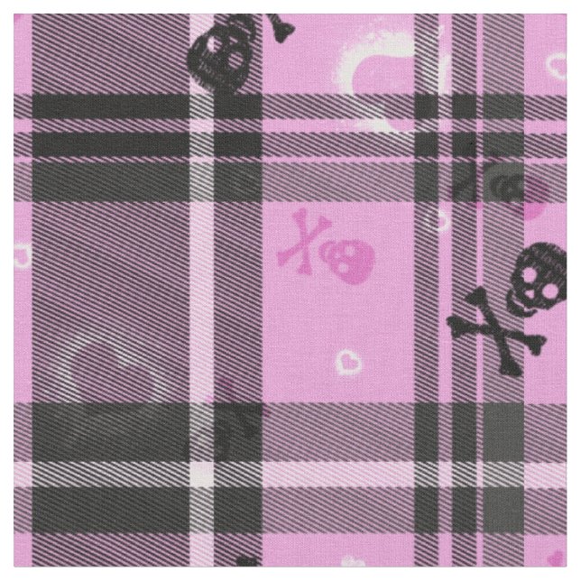 Goth Skull and Plaid Fabric (Close Up)
