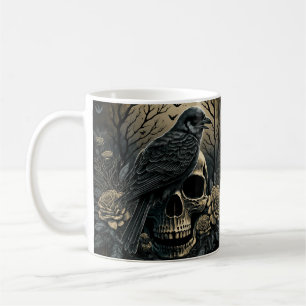 Goth Skull Art with Raven Design Coffee Mug