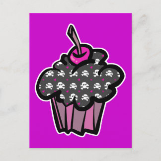 goth skull crossbones cupcake postcard