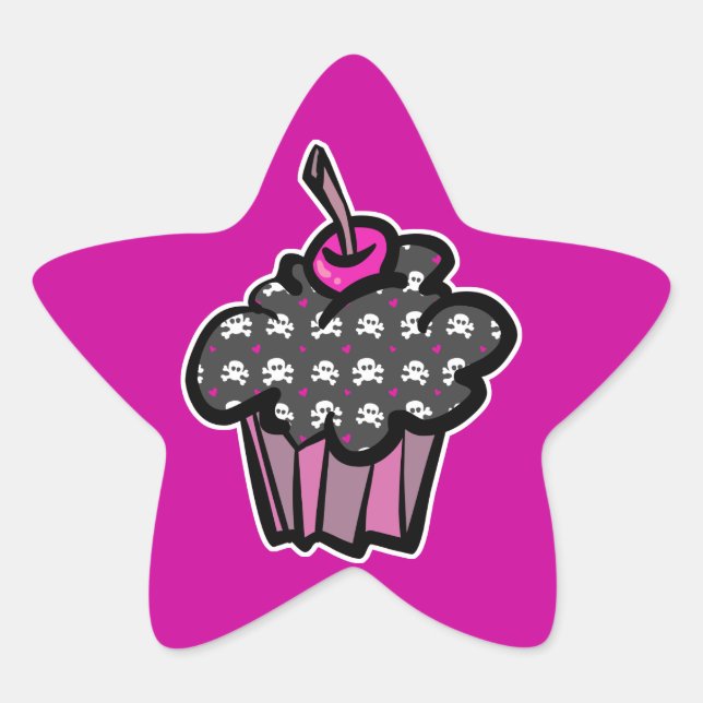 goth skull crossbones cupcake star sticker (Front)