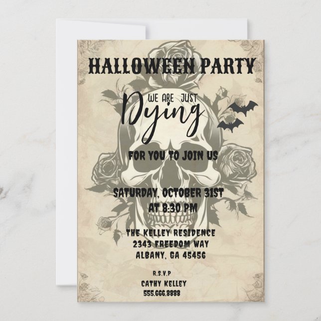 Goth Skull & Rose Invitation - Vintage Halloween (Front)