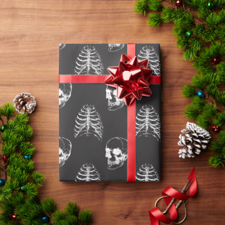 Goth Skull skeleton black wrapping paper