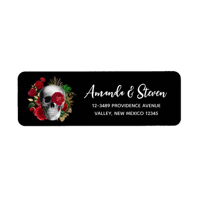 Goth Skull with Red Flowers & Gold Leaves (Front)