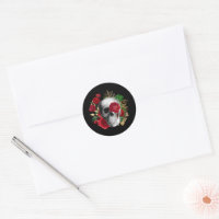  Goth Skull with Red Flowers & Gold Leaves