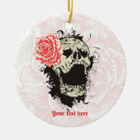 Goth skull with vintage red rose keepsake ornament