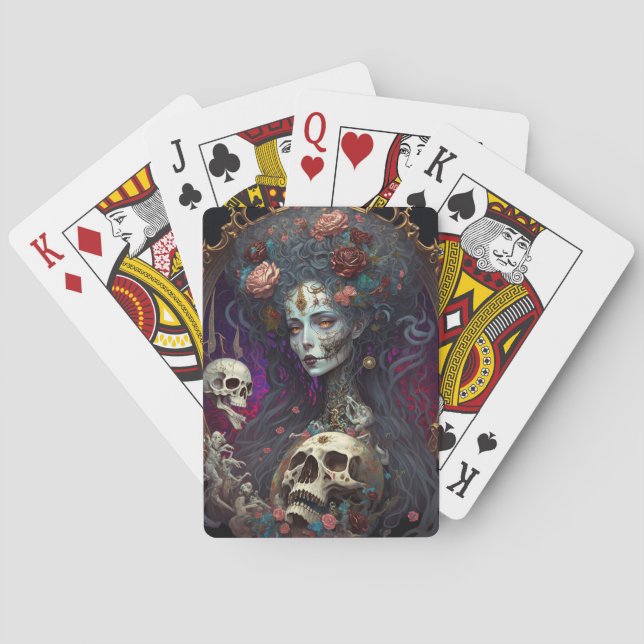 Goth Skull Zombie Woman Gothic Playing Cards (Back)