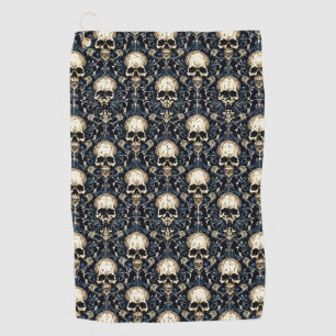 Goth Skulls and Blue Floral Golf Towel