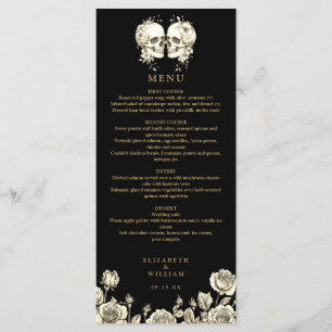 Goth Skulls Floral Black And Gold Gothic Wedding Menu