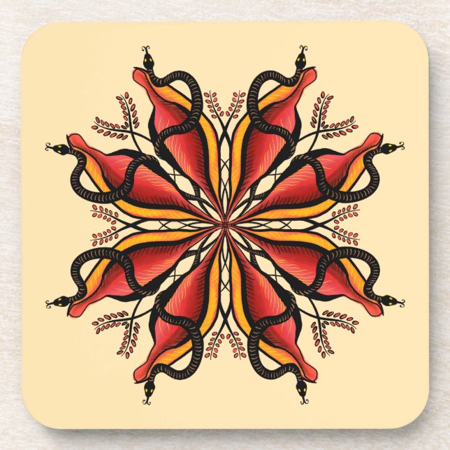 Goth Snakes Flower Tattoo Style Coaster (Front)