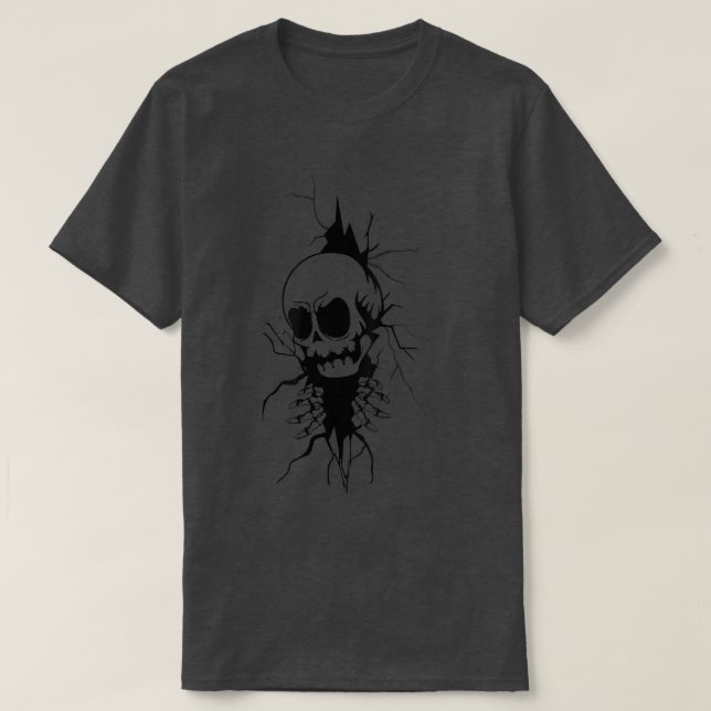 Goth Spooky Creepy Skeleton Breaking Through  T-Shirt (Design Front)