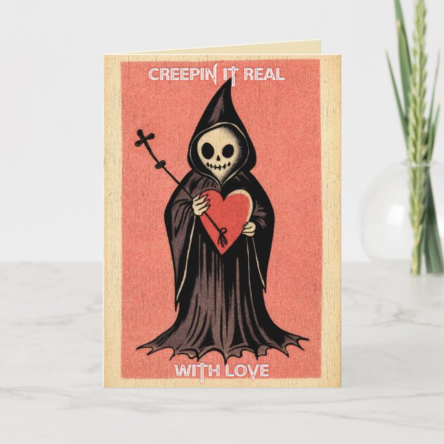 Goth Spooky Valentine Grim Reaper with Heart Card (Front)