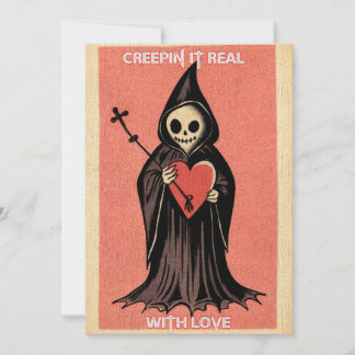 Goth Spooky Valentine Grim Reaper with Heart Holiday Card