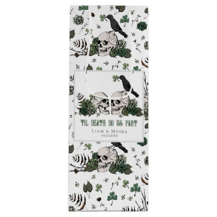 Goth St. Patricks Day Floral Skulls Irish Wedding Wine Gift Bag