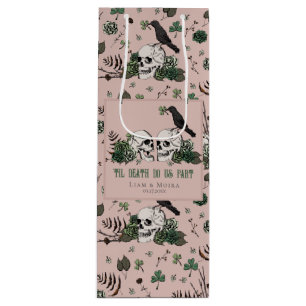 Goth St. Patricks Day Floral Skulls Irish Wedding Wine Gift Bag