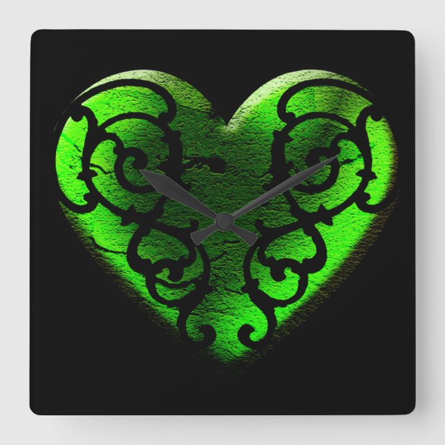 Goth St. Patrick's Day Green Heart Clock (Front)