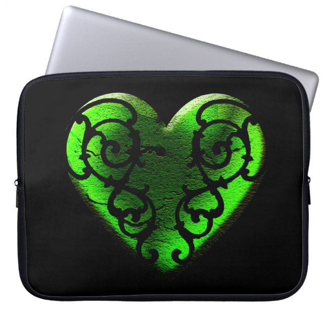 Goth St. Patrick's Day Green Heart Laptop Bag (Front)