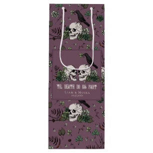 Goth St. Patricks Purple Floral Skull Wedding Wine Gift Bag