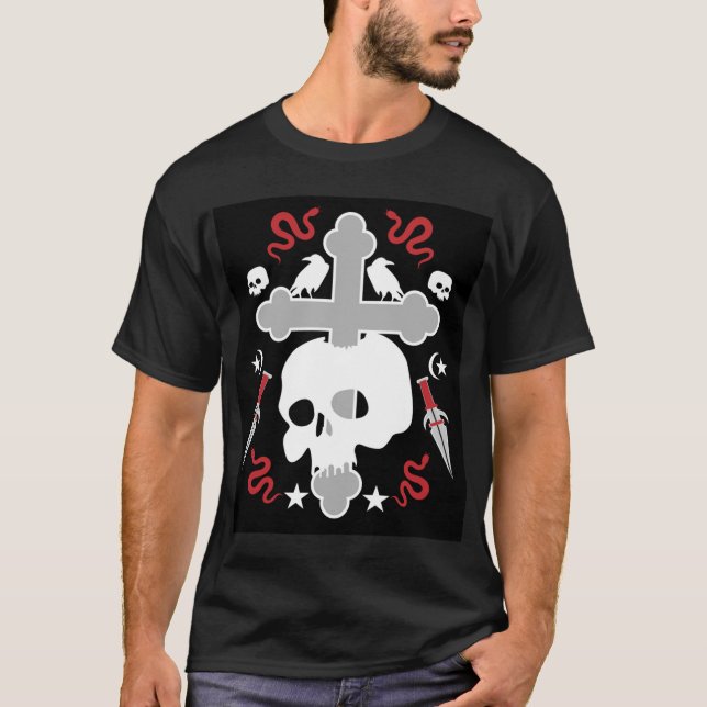 Goth Subculture Skull And Cross Art T-Shirt (Front)