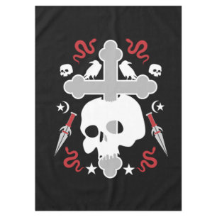 Goth Subculture Skull And Cross Art Tablecloth
