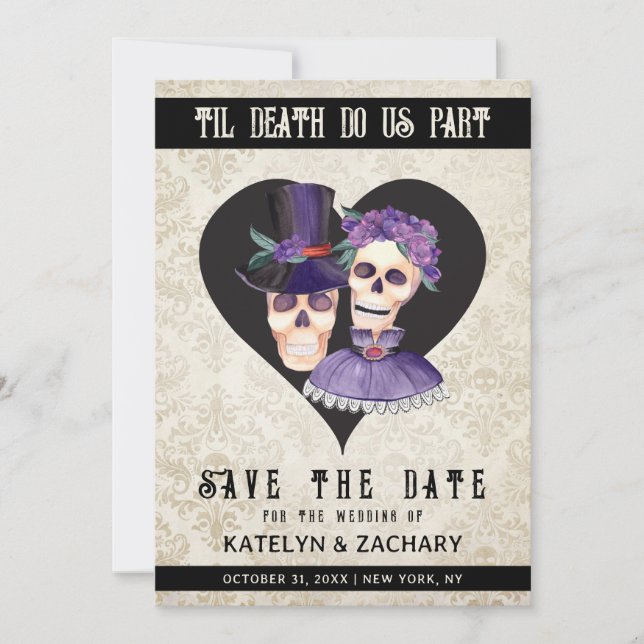 Goth Til Death Do Us Part Skeleton Save The Date (Front)