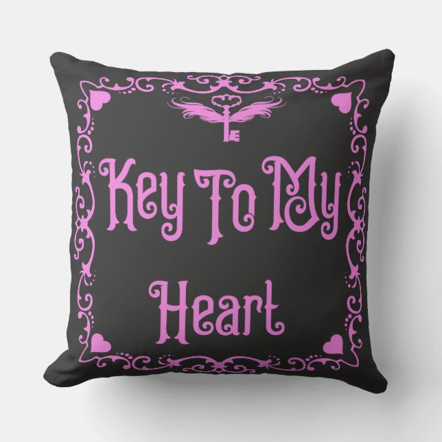 Goth Valentine Key To My Heart Pink Cushion (Front)
