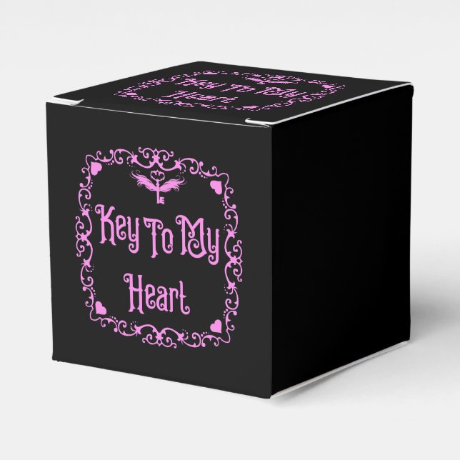 Goth Valentine Key To My Heart Pink Favour Box (Front Side)