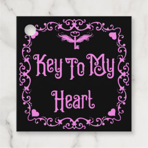 Goth Valentine Key To My Heart Pink Favour Tags