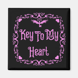 Goth Valentine Key To My Heart Pink Magnet