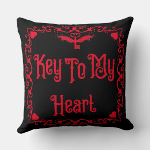 Goth Valentine Key To My Heart Red Cushion