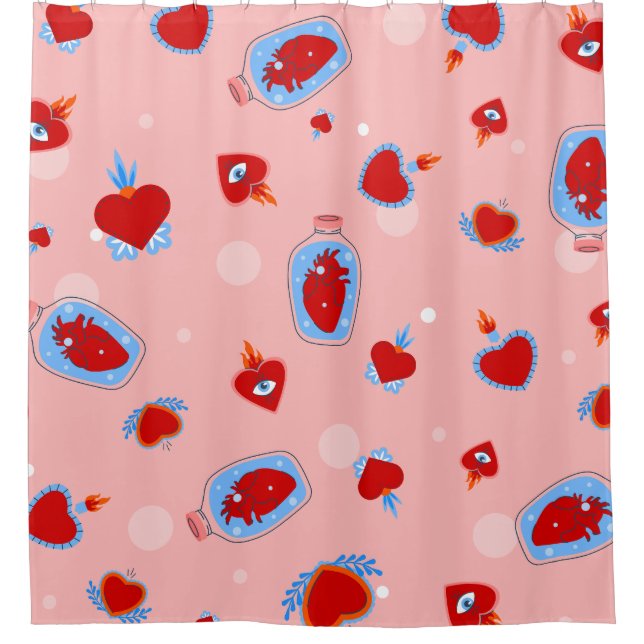 goth valentines pink sacred human hearts  shower curtain (Front)