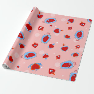 goth valentines pink sacred human hearts wrapping paper