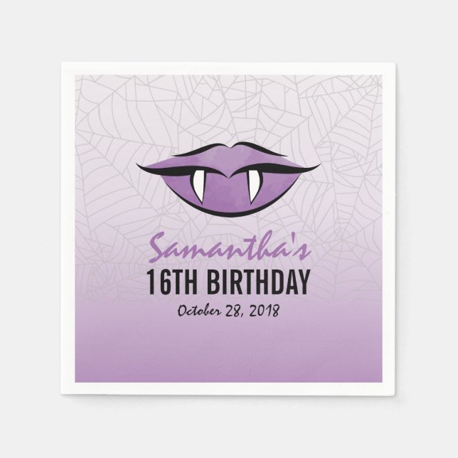 Goth Vampire Lips Halloween Birthday Paper Napkin (Front)