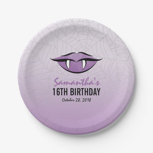 Goth Vampire Lips Halloween Birthday Paper Plate (Front)